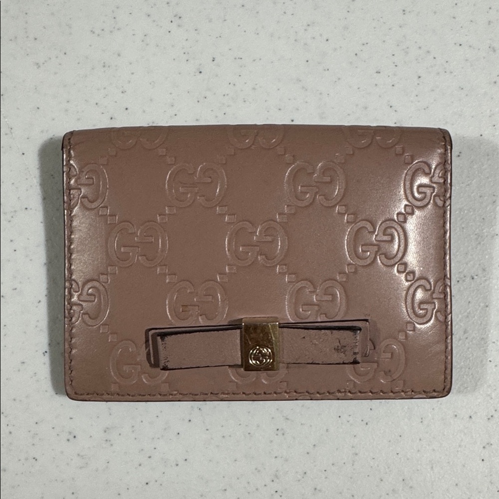 Gucci Card Holder Blush Pink Leather GG monogram with Gucci box